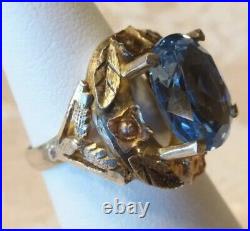 10K Yellow Gold Antique Vintage Large Topaz Engraved Ring Ladies Size 5.75