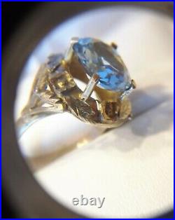 10K Yellow Gold Antique Vintage Large Topaz Engraved Ring Ladies Size 5.75