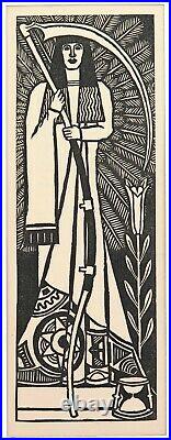 1930s LARGE LINOCUT BOOKPLATE by RON MEADOWS UNTITLED. EX MANUSCRIPTS MAGAZINE