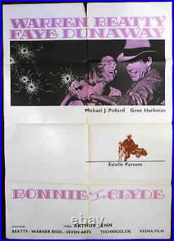 1967 Large Movie Poster Bonnie and Clyde Arthur Penn Warren Beatty Faye Dunaway