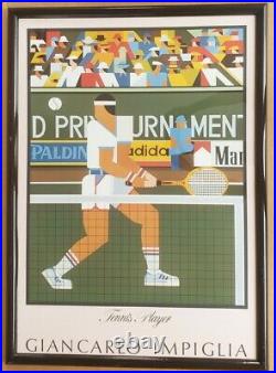 1984 Vintage Giancarlo Impiglia TENNIS PLAYER Framed Art Poster Print