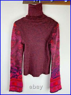 1990s KENZO Jungle Wool Mohair Sweater Sz L Turtle Neck Bordeaux Bell Sleeve VTG