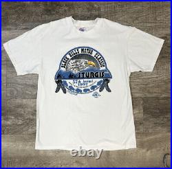 1997 Sturgis Rally Double Sided Tee Shirt Size L Made In USA Blue Metallic