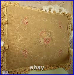 22 Large Antique Reproduction Vintage Floral Bouquet Needlepoint Pillow