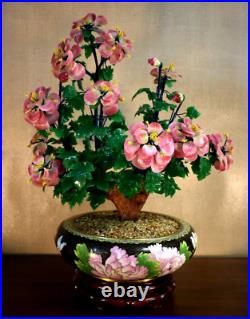 22 Large Vintage/antique Jade/peking Glass Tree In 12 Cloisonne Bowl / Planter