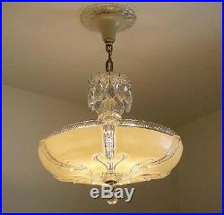 358 40's Vintage Antique Ceiling Light Lamp Fixture Glass Chandelier Re-Wired
