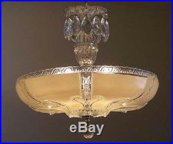 358 40's Vintage Antique Ceiling Light Lamp Fixture Glass Chandelier Re-Wired