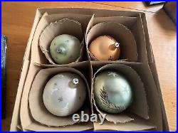 4 Large 4.5 Hand painted Mercury Glass Christmas Balls Ornaments Poland VTG box