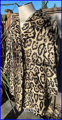60's Vintage SAFARI Faux Leopard Fur Wild Cat Print Jacket Coat L