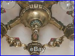 657b Vintage antique 30s Ceiling Light aRT Nouveau Polychrome Chandelier Virden