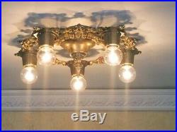 657b Vintage antique 30s Ceiling Light aRT Nouveau Polychrome Chandelier Virden