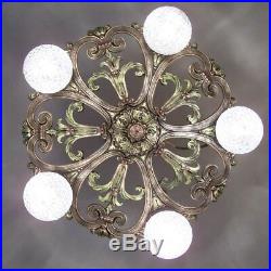 666 Vintage aNTIQUE Ceiling Light lamp fixture art nouveau polychrome chandelier