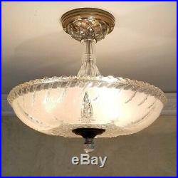 761b Vintage 40s art deco Glass Ceiling Light Lamp Fixture chandelier antique