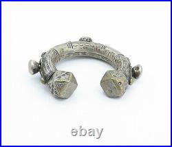 925 Sterling Silver Vintage Antique Large Dice Ends Cuff Bracelet BT1740