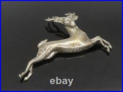 925 Sterling Silver Vintage Antique Large Leaping Reindeer Brooch Pin BP9215