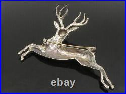 925 Sterling Silver Vintage Antique Large Leaping Reindeer Brooch Pin BP9215