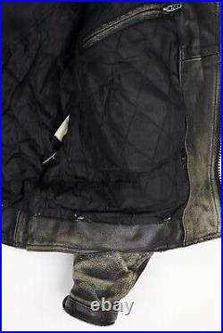 Ace Leathers Vintage 90s Thrashed Distressed Black Leather Biker Jacket