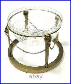 Andrea by Sadek Vintage Glass Bowl with Stand Gold Lion Clawfoot Chain Very Rare