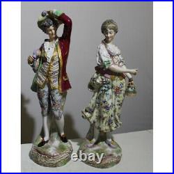 Antique 19th Original Rare French Pair Figurine Porcelain Eugene Clauss 16cm