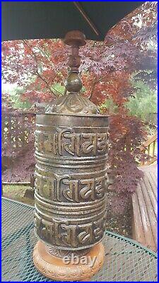 Antique BRASS PRAYER WHEEL Large 31 Tibetan Buddhist Chinese HANDMADE Vtg RARE