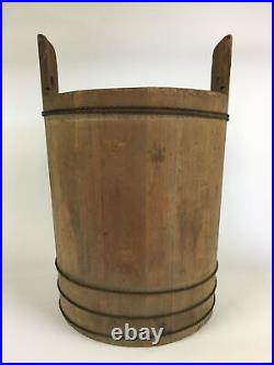 Antique C1924 Japanese Handmade Wooden Bucket Oke Vtg Large Mizuoke JK340