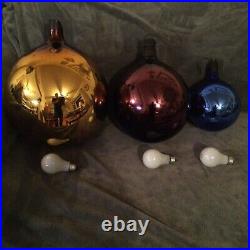 Antique Christmas ornament 3 Large Mercury Glass Vintage Bulb Pick Or All