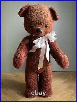 Antique Large Vtg Teddy Bear from the USSR 50s, 60cm (23.6 inch), straw