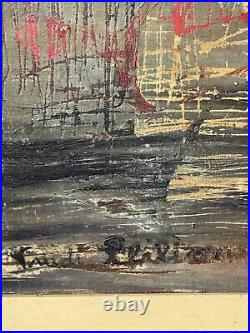 Antique MID Century Modern Abstract Oil Painting Old Vintage Signed 1957