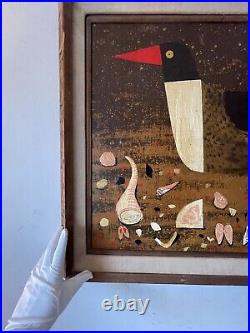 Antique MID Century Modern Cubist Bird Oil Painting Old Vintage Cubism Abstract