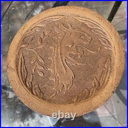 Antique Pressed Leather Plate Dish Tray Embossed Dragon Demon Vtg Rare Large