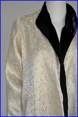 Antique VTG 20s Metallic Brocade Floral Coat Robe Reversible Black Velvet XS-L