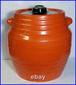 Antique VTG Pottery Jug Stoneware Crock Cookie Jar Orange Beehive with Black Lid