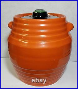 Antique VTG Pottery Jug Stoneware Crock Cookie Jar Orange Beehive with Black Lid