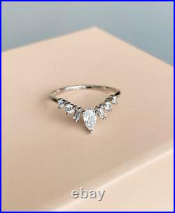 Antique Vintage 1 CT Pear Cut Moissanite Anniversary Gift Ring 14K White Gold