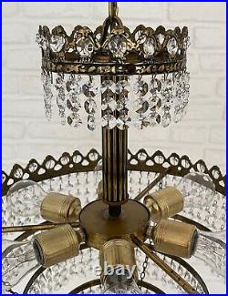 Antique Vintage Brass & Crystals Beautiful LARGE Chandelier Ceiling Lamp