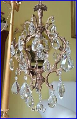 Antique Vintage Brass & Crystals Chandelier Ceiling Lamp Light