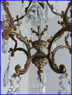 Antique Vintage Brass & Crystals Chandelier Ceiling Lamp Light