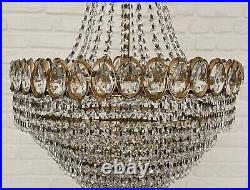 Antique Vintage Brass & Crystals French Empire HUGE Chandelier Ceiling Lamp