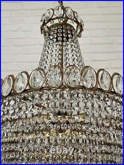 Antique Vintage Brass & Crystals French Empire HUGE Chandelier Ceiling Lamp