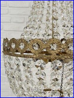 Antique Vintage Brass & Crystals French Empire LARGE Chandelier Ceiling Lamp
