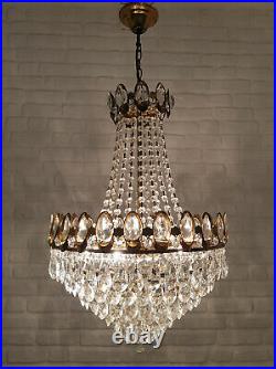 Antique Vintage Brass & Crystals HUGE French Chandelier Lighting Ceiling Lamp