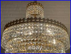 Antique Vintage Brass & Crystals LARGE Chandelier Ceiling Lamp Light