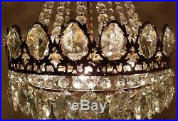 Antique Vintage Brass & Crystals LARGE French Chandelier Lighting Ceiling Lamp