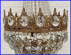Antique Vintage Brass & Crystals LARGE French Empire Chandelier Ceiling