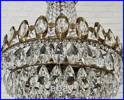 Antique Vintage Brass & Crystals LARGE French Empire Chandelier Ceiling Lamp