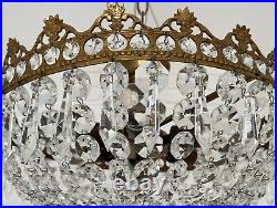 Antique Vintage Brass & Crystals Low Ceiling LARGE Chandelier Lighting Lamp