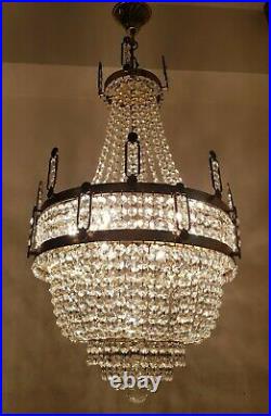 Antique Vintage Brass & Crystals Oriental HUGE Chandelier Lighting Ceiling Lamp