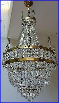 Antique Vintage Brass & Crystals Oriental HUGE Chandelier Lighting Ceiling Lamp