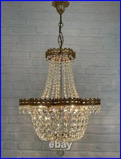 Antique Vintage Brass & Crystals UNIQUE LARGE Chandelier Ceiling Lamp Light