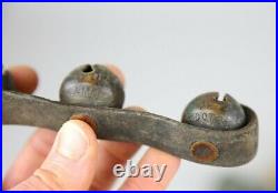 Antique Vintage Brass Horse Sleigh Bells Leather Belt Original patina primitive